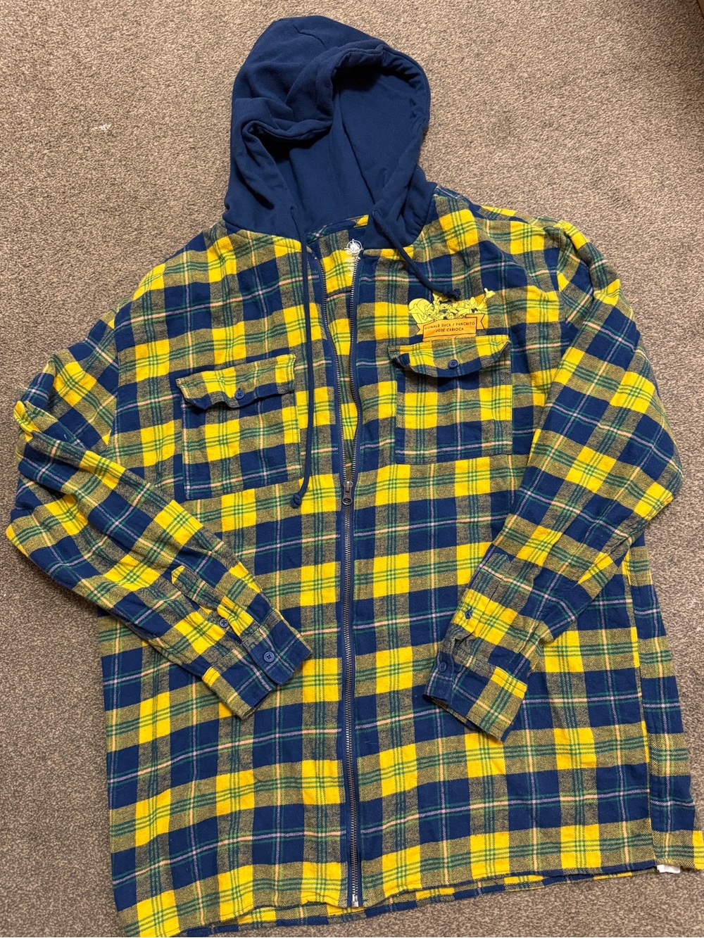 Disney The Three Caballeros Hoodie Flannel Full Zip Jacket unisex XL plaid